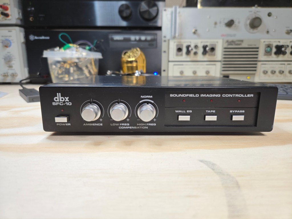 Front view of the DBX SFC-10 Soundfield Imaging Controller on the work bench.