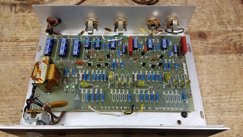 An 800 series 2 equalizer with all components replaced. This unit has two additional resistors connected to the output jacks.