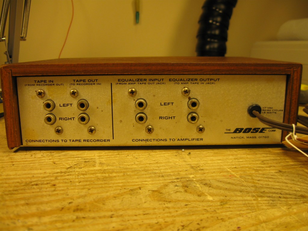 A rear view of an early production Series I equalizer, showing that the rear panel jacks are screwed in rather than riveted in.